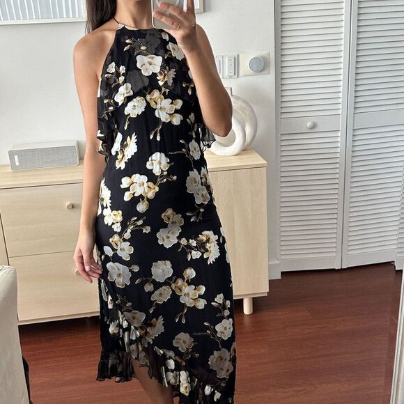 NEW Alice + Olivia Dress Womens 4 Fabiola Floral Burnout Silk Blend Midi Fabiola